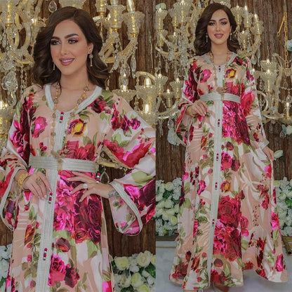 Floral Printed Luxury Belted Jalabiya - IVORYNN