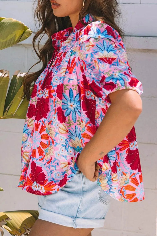 Floral Puff Sleeve Button-Up Blouses - IVORYNN