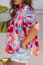 Floral Puff Sleeve Button-Up Blouses - IVORYNN