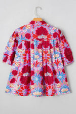 Floral Puff Sleeve Button-Up Blouses - IVORYNN