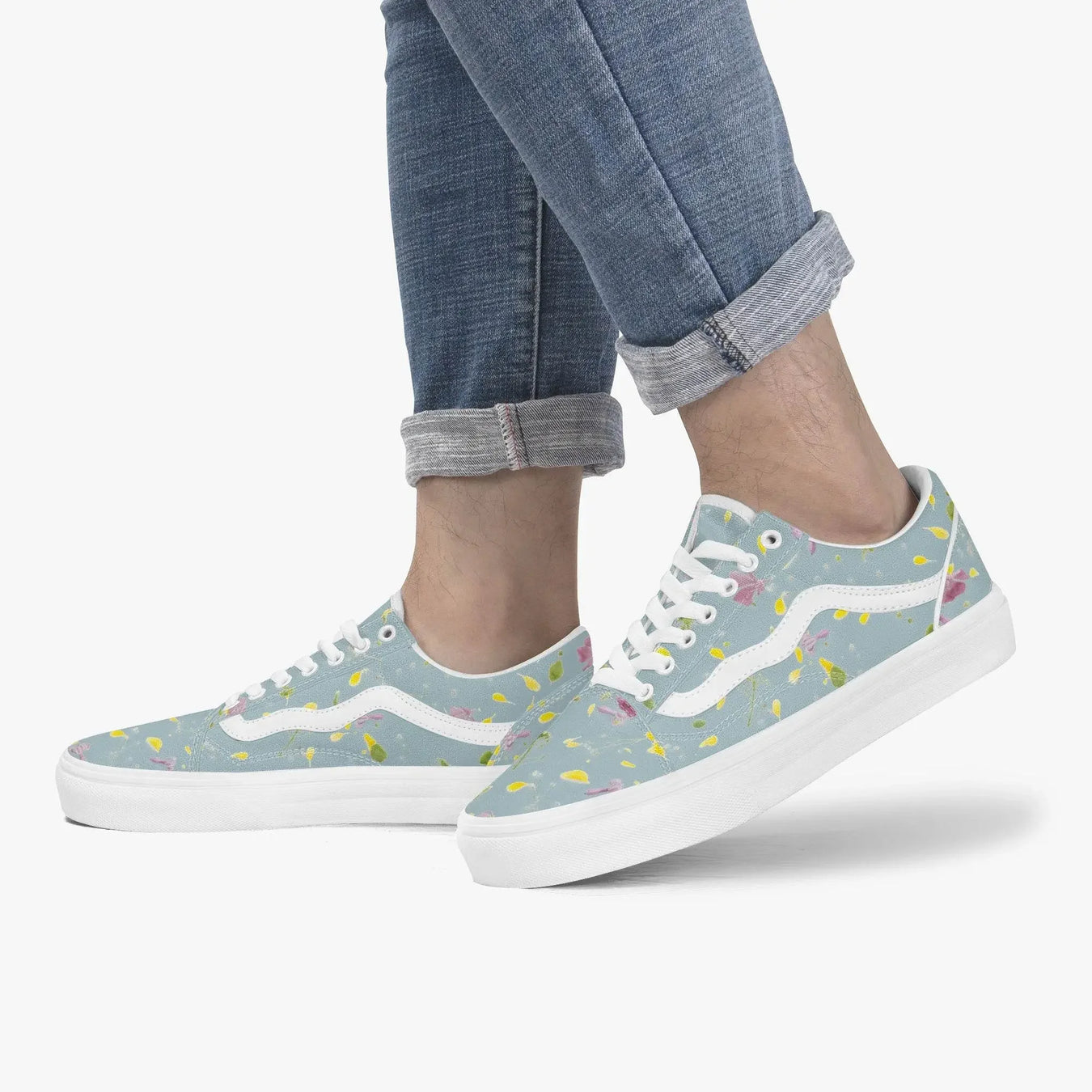 Floral Trendy Low-Top Canvas Pistachio Sneakers - IVORYNN