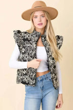 Floral Velvet Embroidered Denim Puffer Vest - IVORYNN