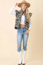 Floral Velvet Embroidered Denim Puffer Vest - IVORYNN