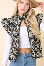 Floral Velvet Embroidered Denim Puffer Vest - IVORYNN