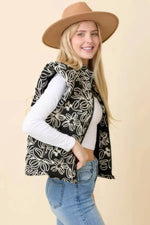Floral Velvet Embroidered Denim Puffer Vest - IVORYNN