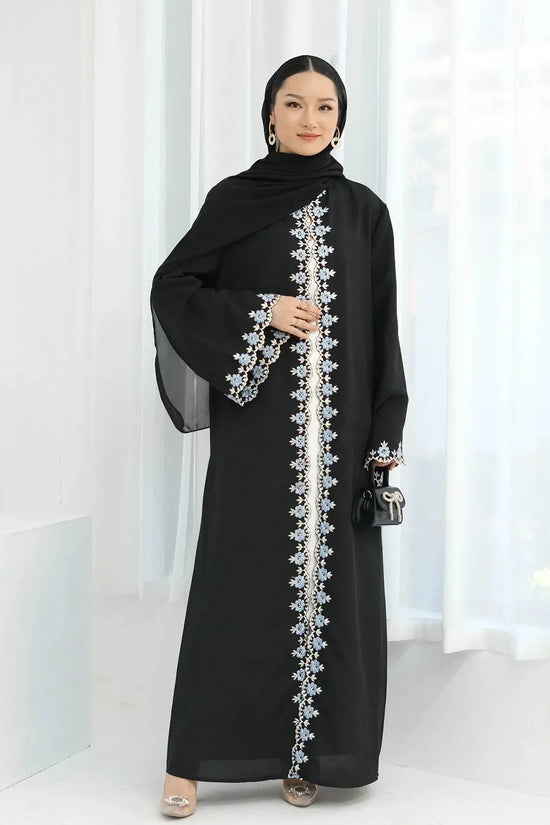 Flower Embroidery Luxury Open Abaya - IVORYNN