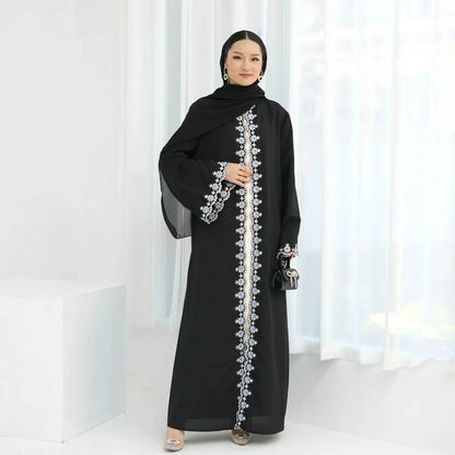 Flower Embroidery Luxury Open Abaya - IVORYNN