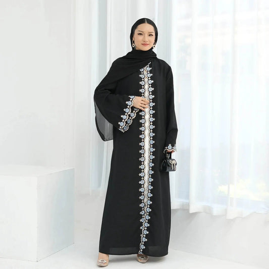 Flower Embroidery Luxury Open Abaya