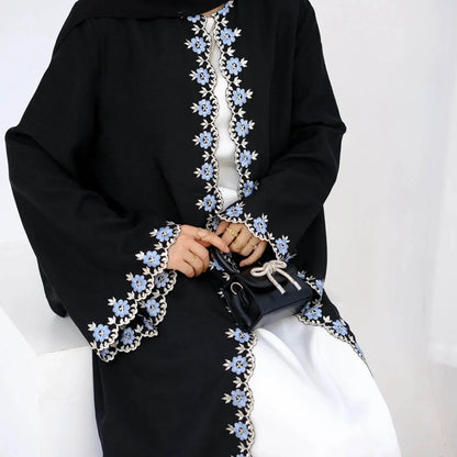 Flower Embroidery Luxury Open Abaya - IVORYNN