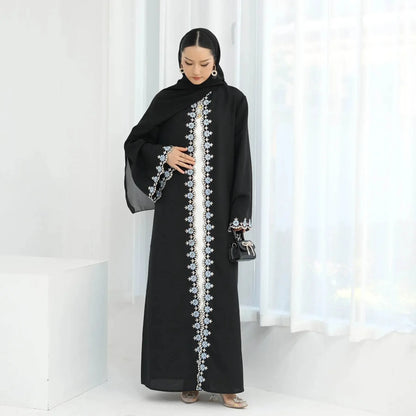 Flower Embroidery Luxury Open Abaya - IVORYNN