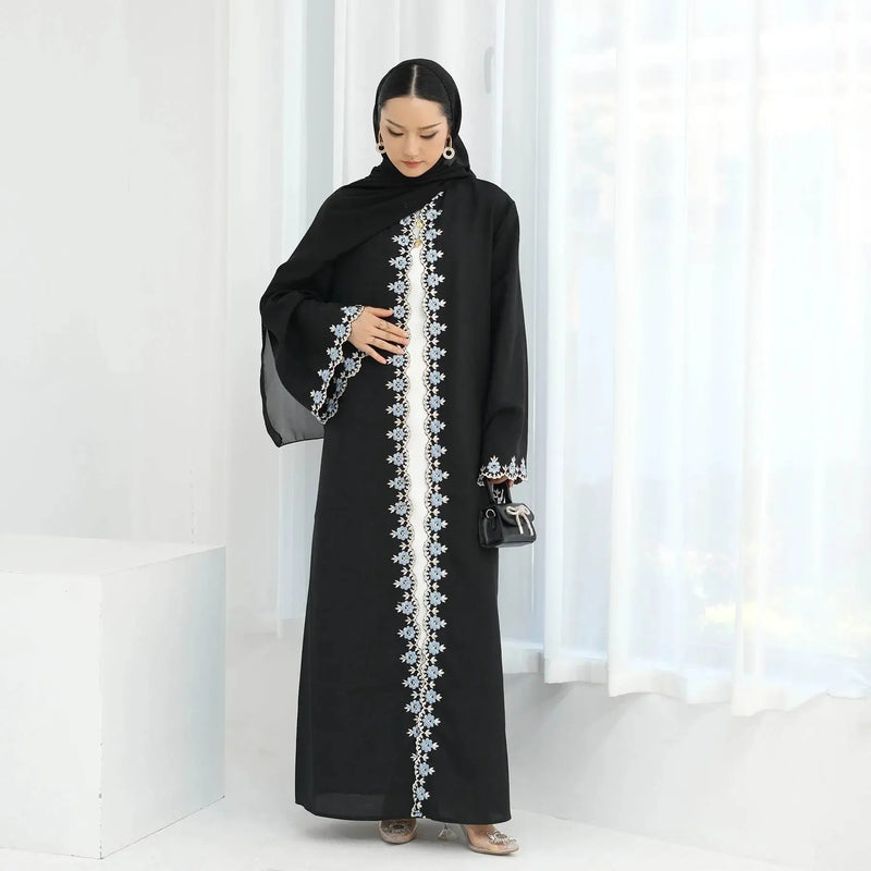 Flower Embroidery Luxury Open Abaya - IVORYNN