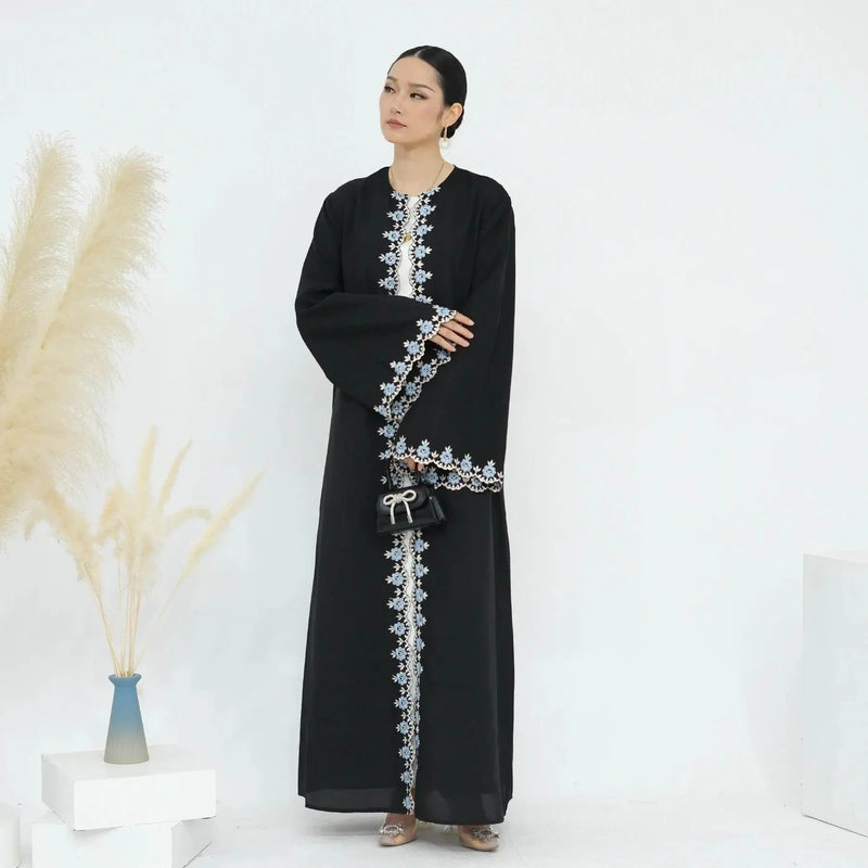 Flower Embroidery Luxury Open Abaya - IVORYNN