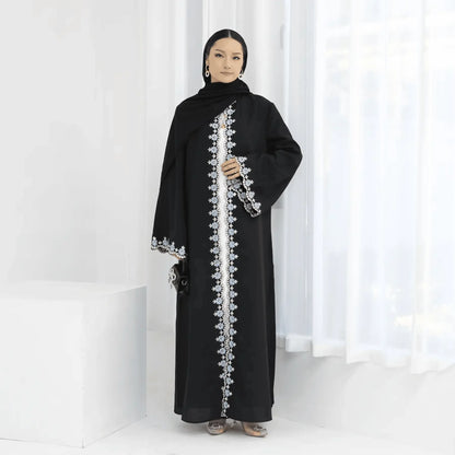 Flower Embroidery Luxury Open Abaya - IVORYNN