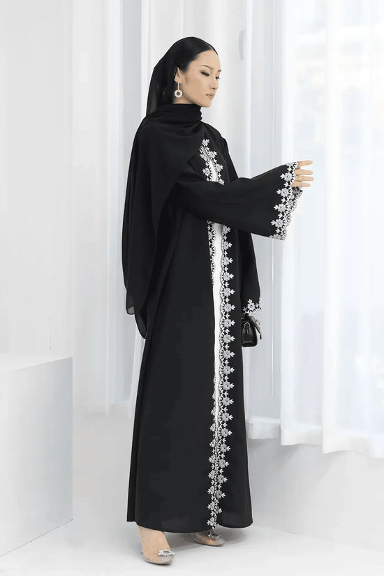 Flower Embroidery Luxury Open Abaya - IVORYNN