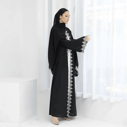 Flower Embroidery Luxury Open Abaya - IVORYNN