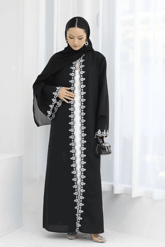 Flower Embroidery Luxury Open Abaya - IVORYNN