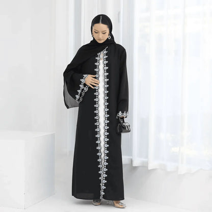 Flower Embroidery Luxury Open Abaya - IVORYNN