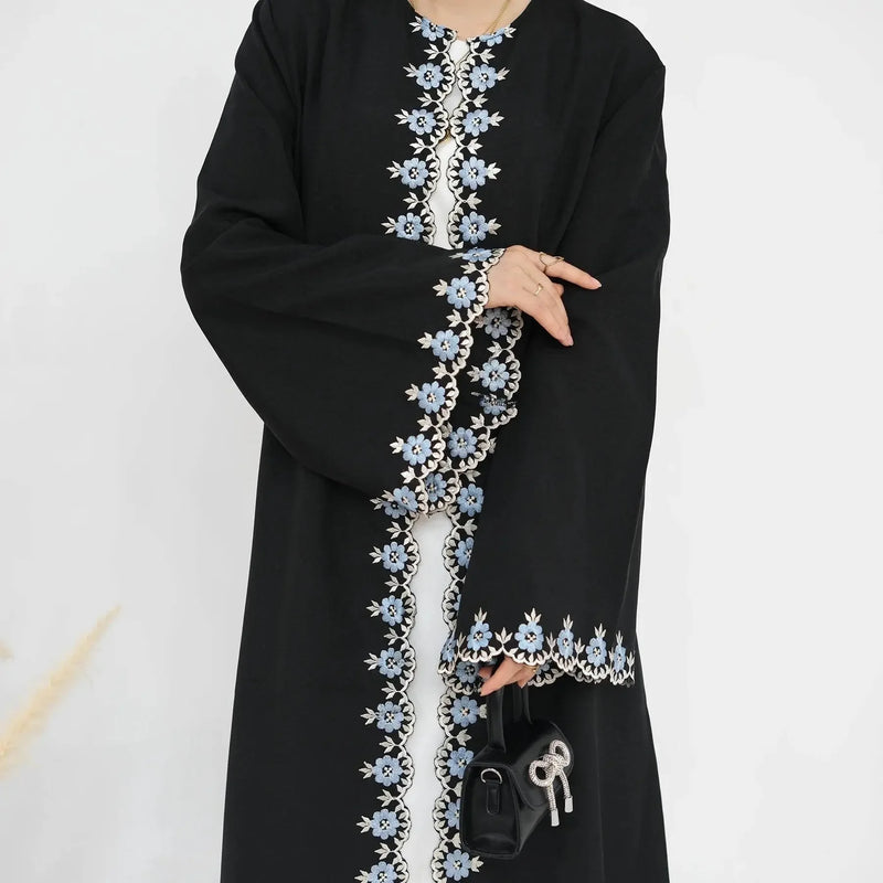 Flower Embroidery Luxury Open Abaya - IVORYNN