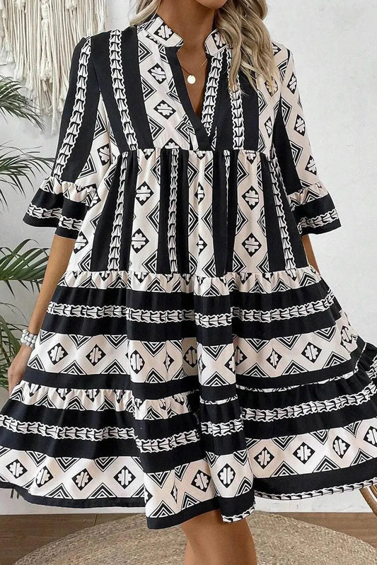 Fresh Look Tiered Notched Half Sleeve Casual Dress