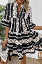 Fresh Look Tiered Notched Half Sleeve Casual Dress - IVORYNN