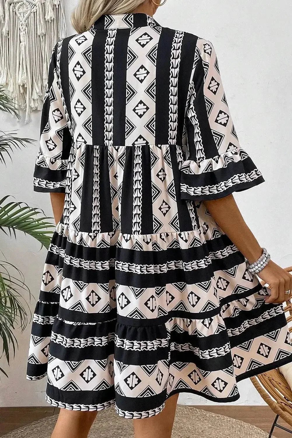 Fresh Look Tiered Notched Half Sleeve Casual Dress - IVORYNN