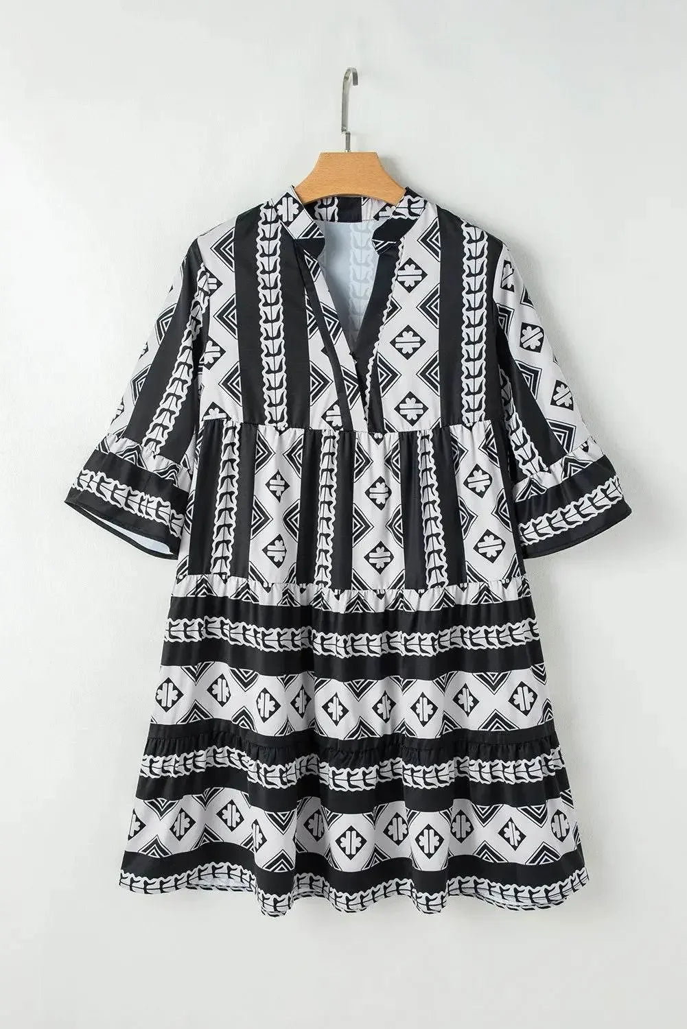 Fresh Look Tiered Notched Half Sleeve Casual Dress - IVORYNN