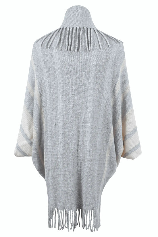 Fringe Detail Open Front Knitted Poncho - IVORYNN