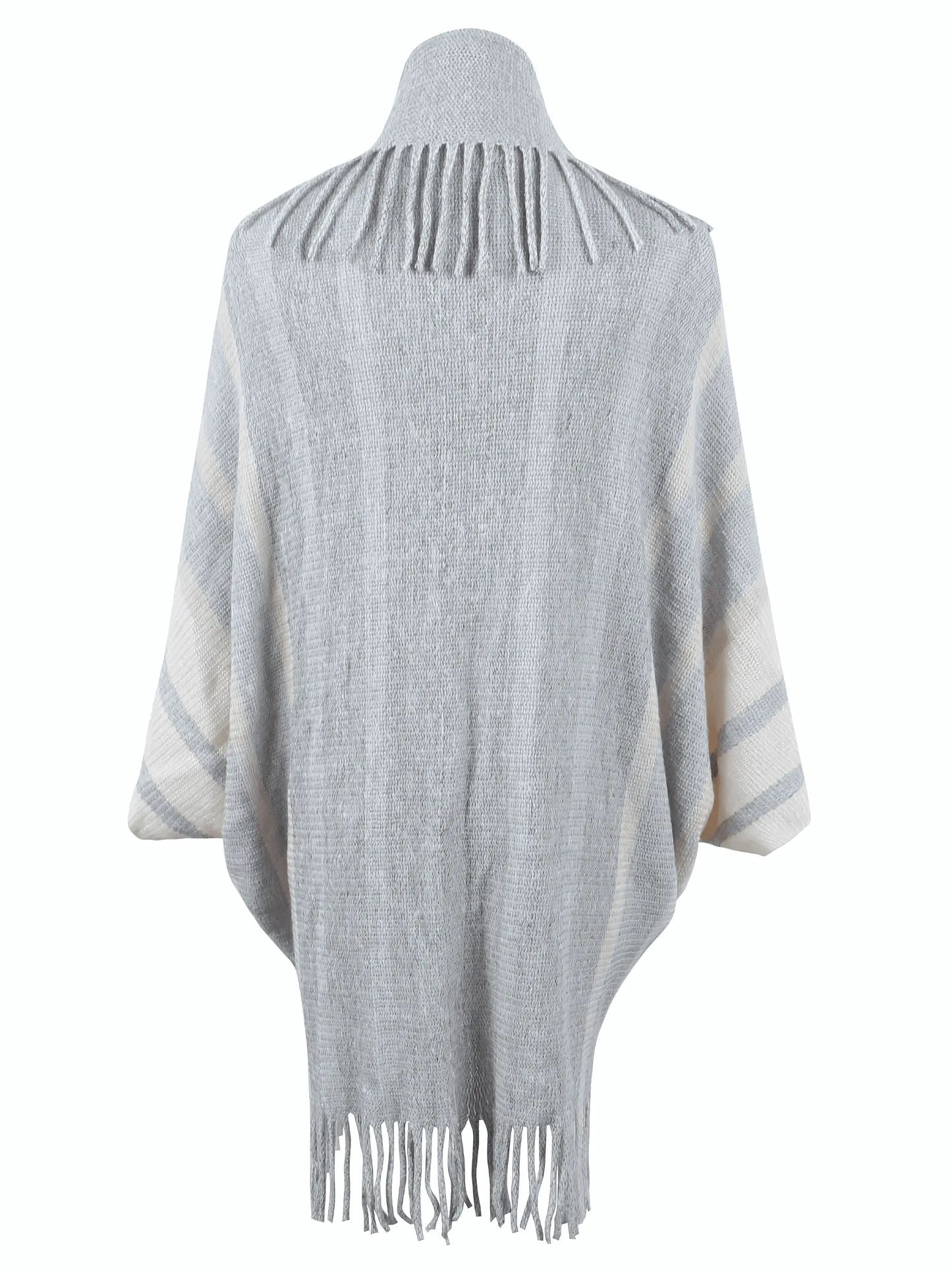 Fringe Detail Open Front Knitted Poncho - IVORYNN