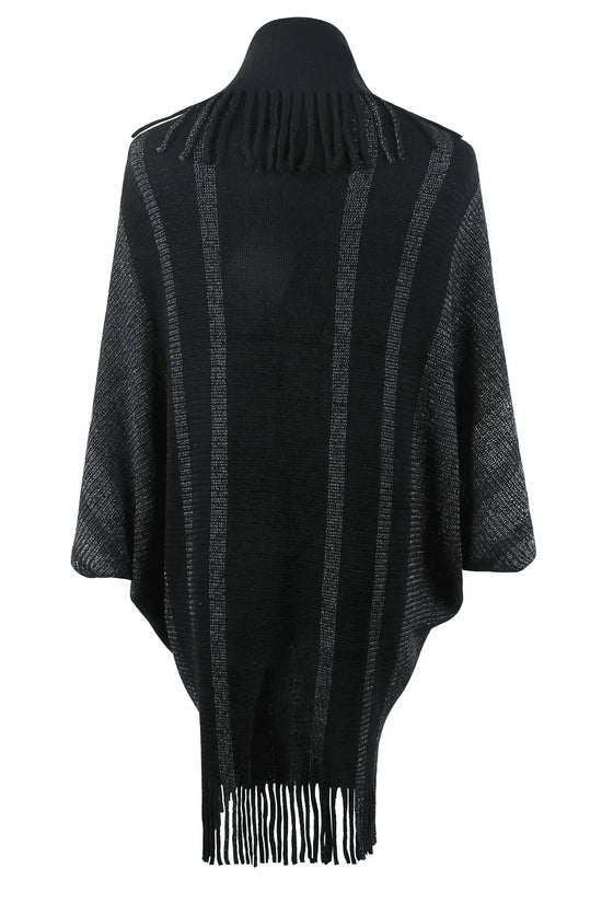 Fringe Detail Open Front Knitted Poncho - IVORYNN