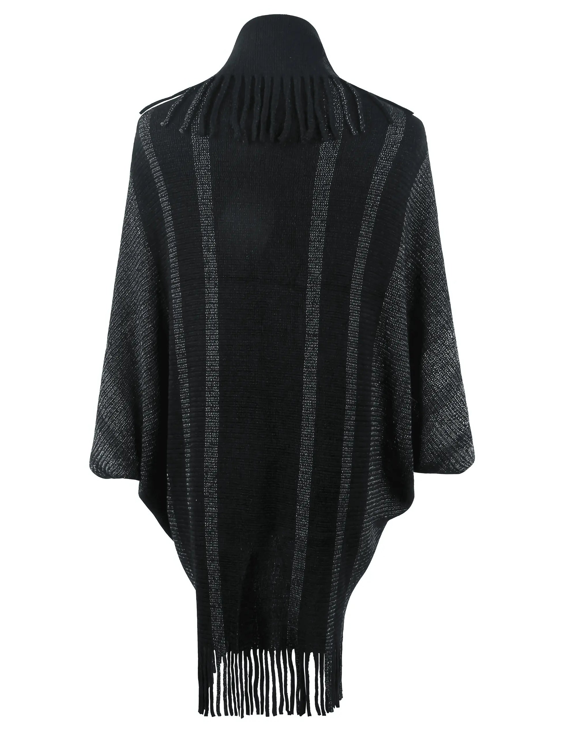 Fringe Detail Open Front Knitted Poncho - IVORYNN