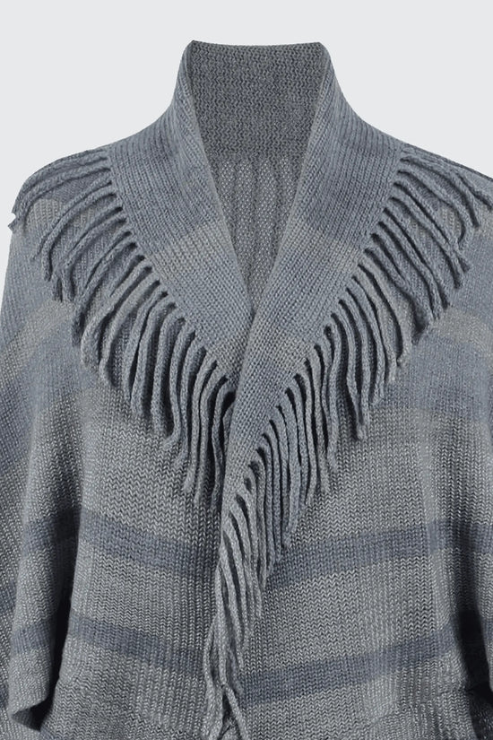 Fringe Detail Open Front Knitted Poncho - IVORYNN