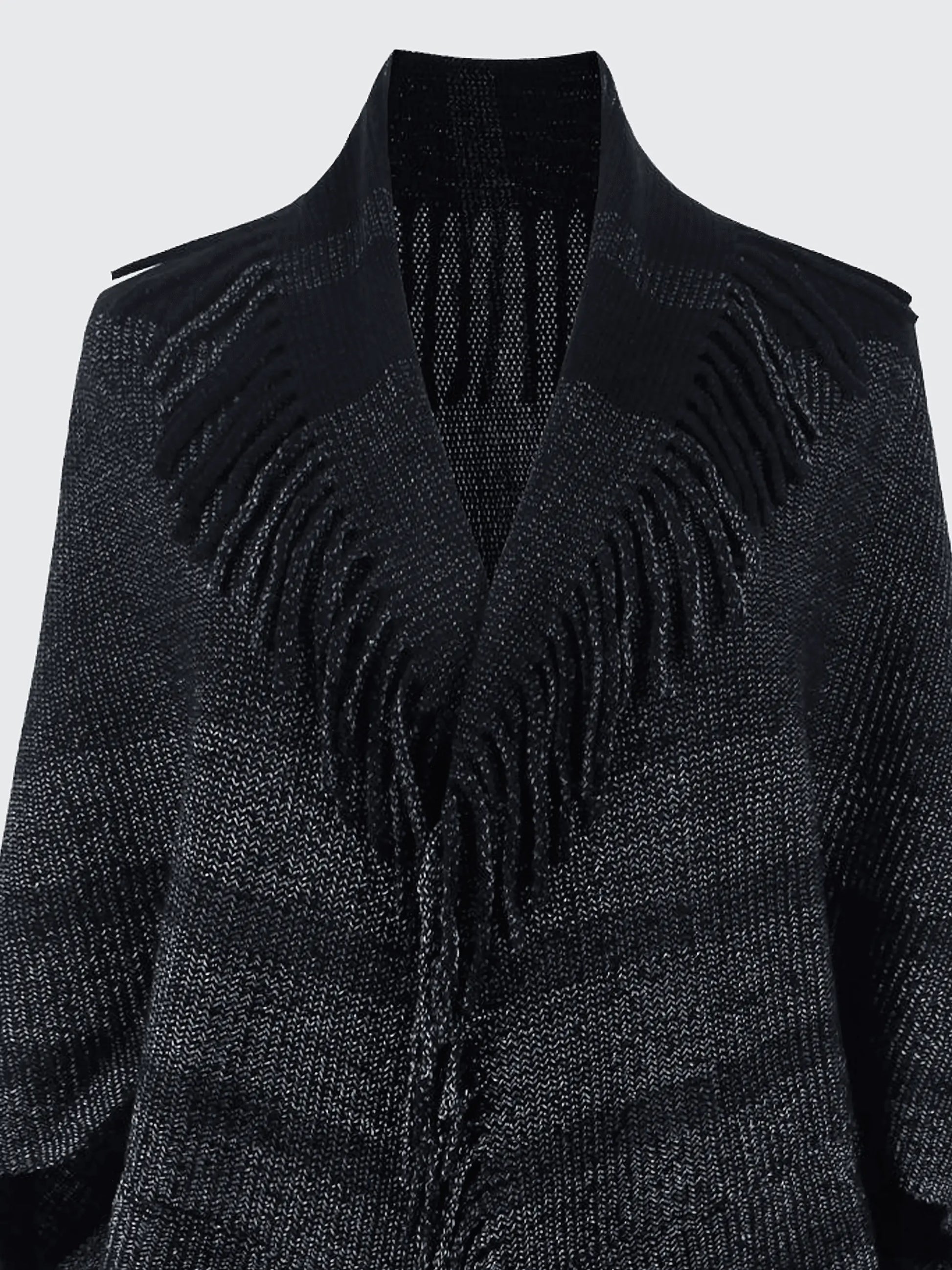 Fringe Detail Open Front Knitted Poncho - IVORYNN