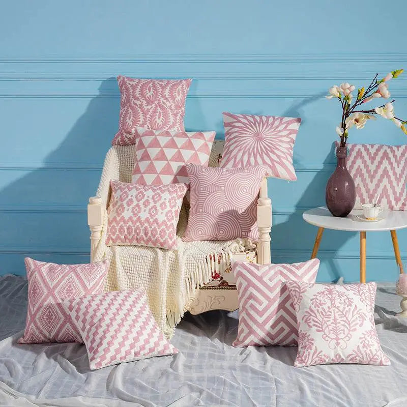 Geometric cotton embroidered pillowcase - IVORYNN