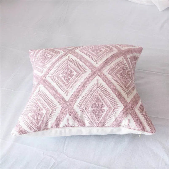 Geometric cotton embroidered pillowcase - IVORYNN
