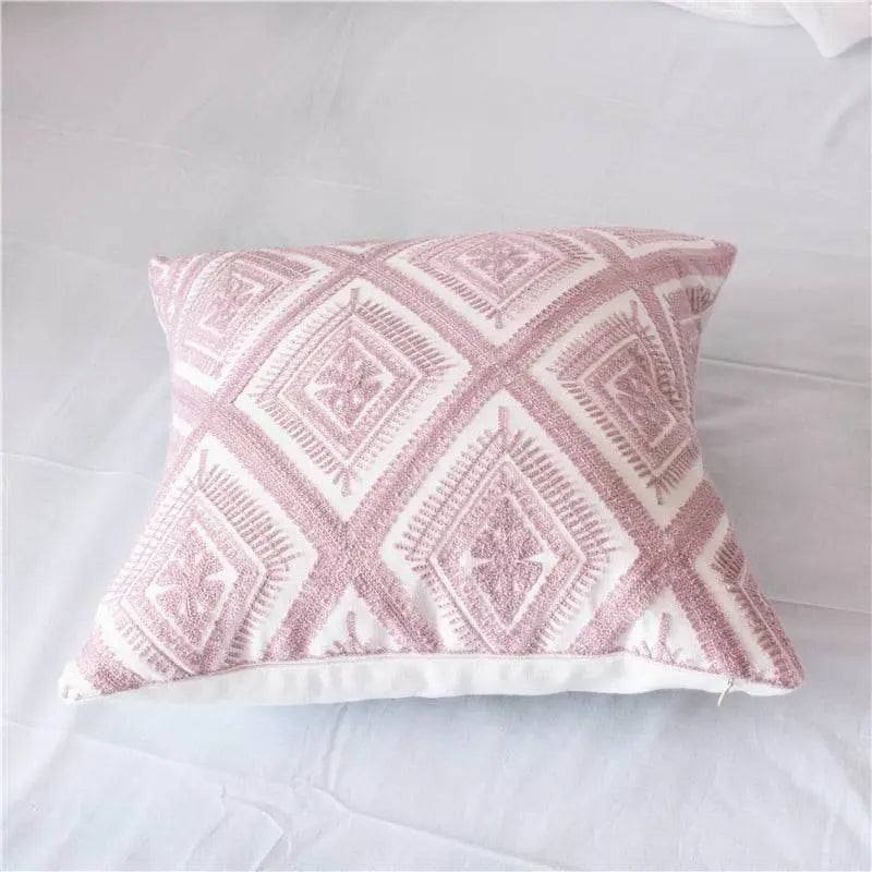 Geometric cotton embroidered pillowcase - IVORYNN