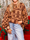 Gingerbread Man Round Neck Drop Shoulder Sweater - IVORYNN
