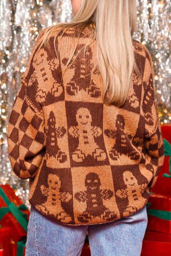Gingerbread Man Round Neck Drop Shoulder Sweater - IVORYNN