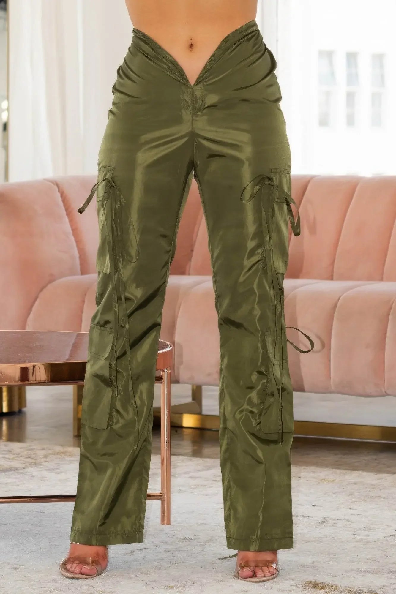 Glossy Luxury V Cut Cargo Pants - IVORYNN