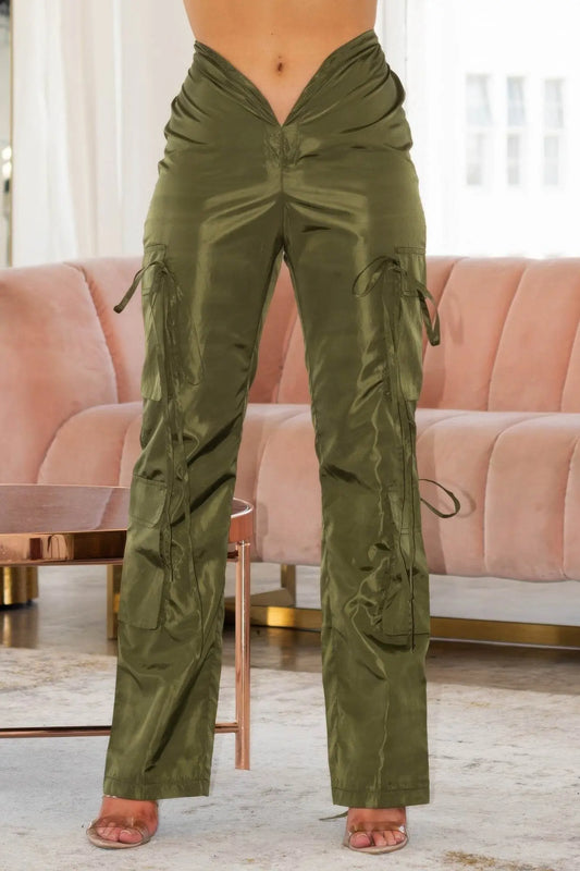 Glossy Luxury V Cut Cargo Pants