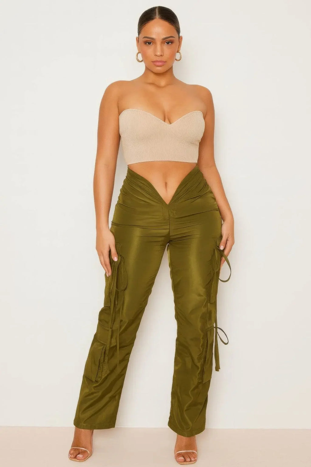 Glossy Luxury V Cut Cargo Pants - IVORYNN