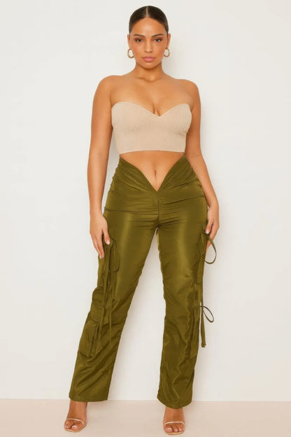 Glossy Luxury V Cut Cargo Pants - IVORYNN