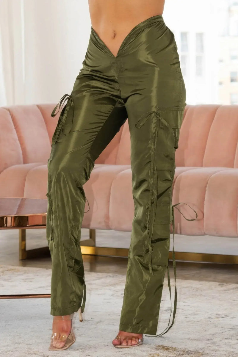 Glossy Luxury V Cut Cargo Pants - IVORYNN