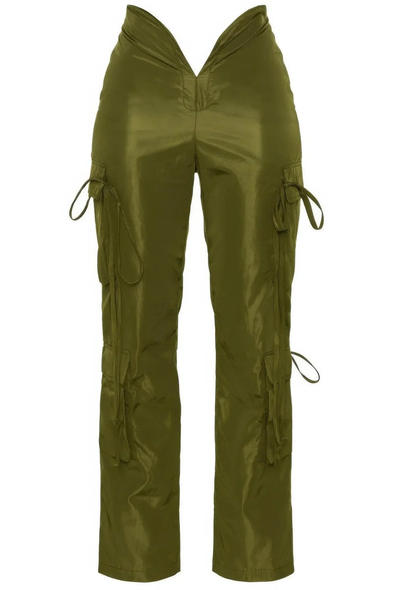 Glossy Luxury V Cut Cargo Pants - IVORYNN