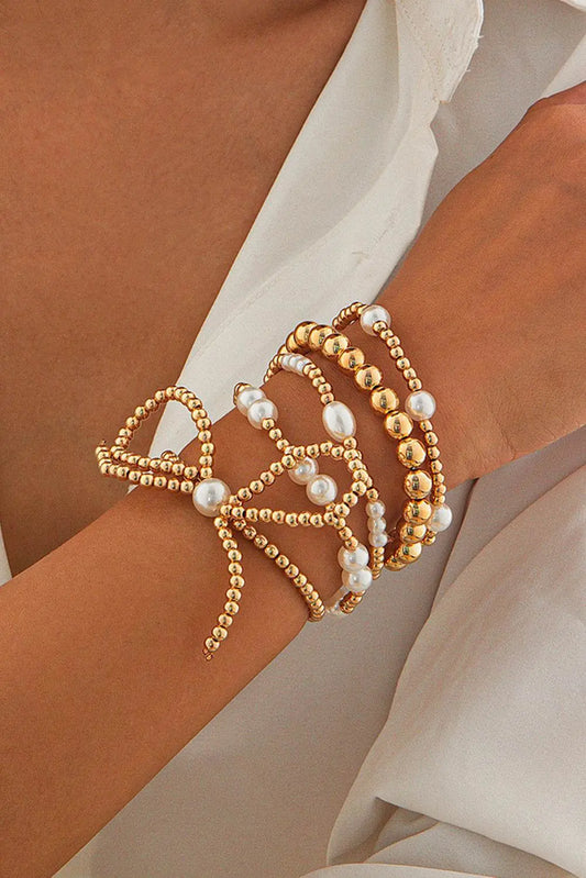 Gold Bow Multi Layered Bracelet Set