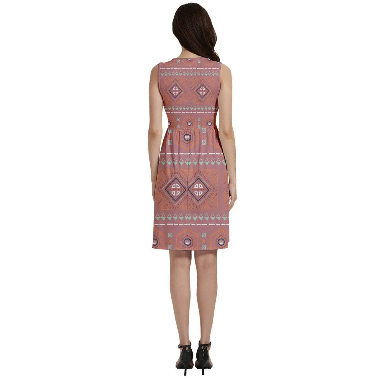 Gold buttons Sleeveless Old Rose Dress With Pocket - IVORYNN