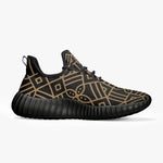 Men's knit mesh sneaker with gold geometric pattern and black sole, Ivorynn luxury shoe