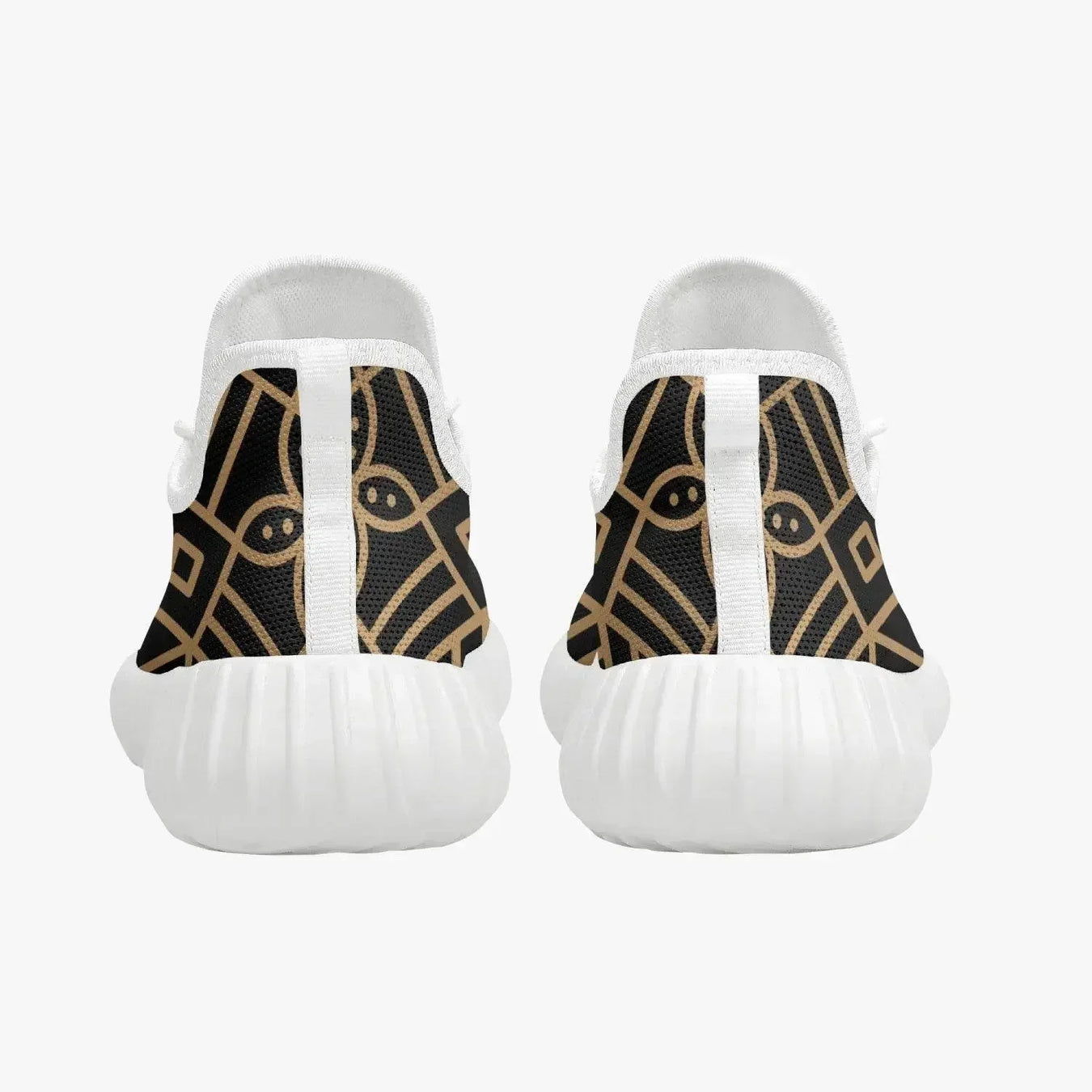 Back view of men's knit mesh sneakers with golden geometric pattern from IVORYNN