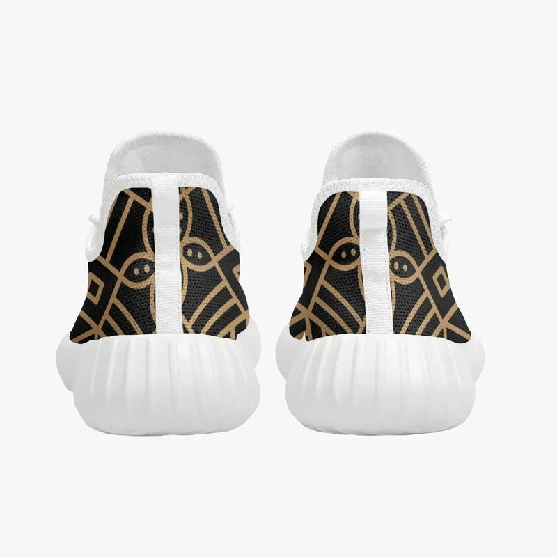 Back view of men's knit mesh sneakers with golden geometric pattern from IVORYNN