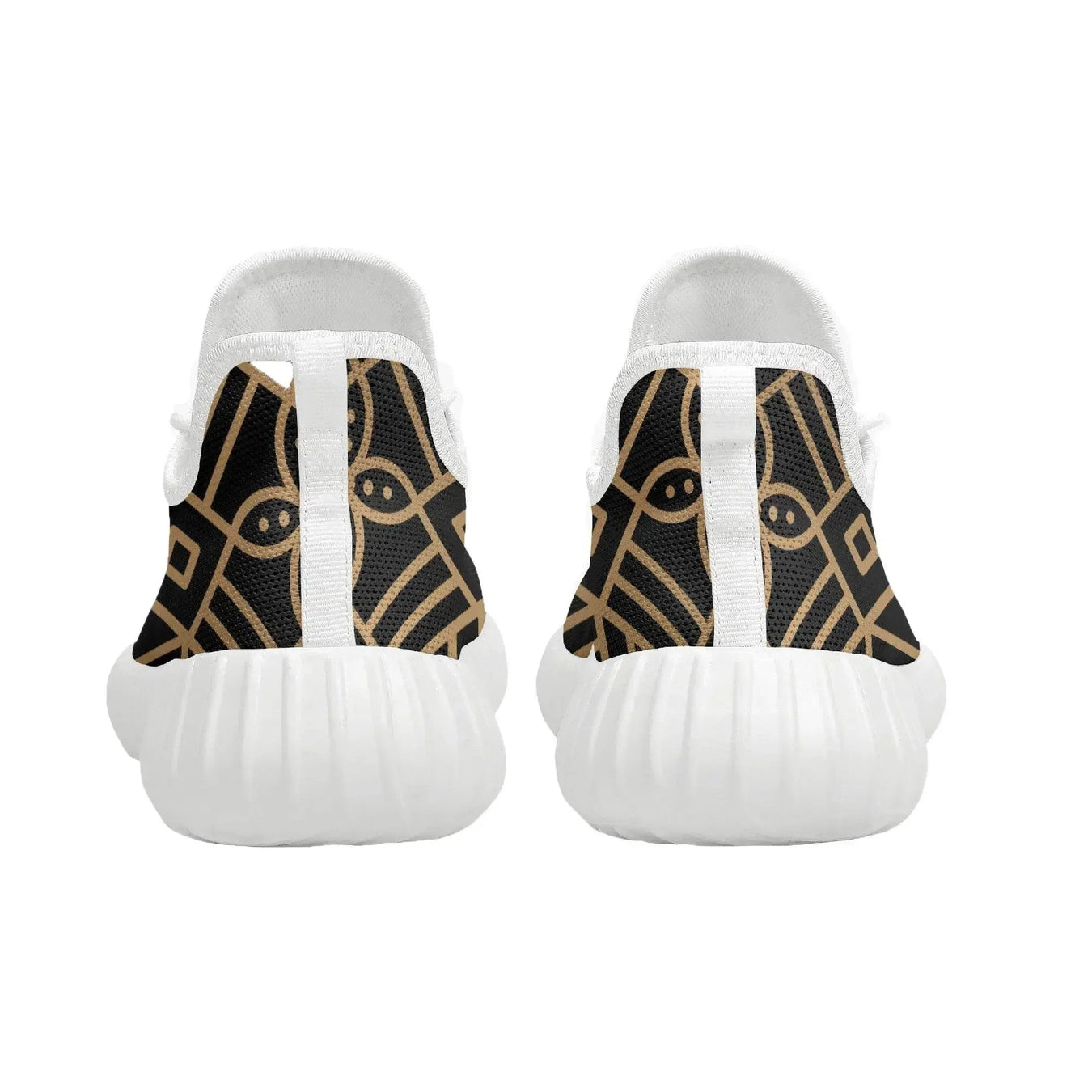 Men's knit mesh sneakers with gold geometric pattern, black and white sole, Ivorynn fashion