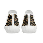 Men's knit mesh sneakers with gold geometric pattern, black and white sole, Ivorynn fashion